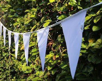 White bunting flags - outdoor bunting waterproof fabric banner, pennant flags, 4+ meters - 3.6+ yard