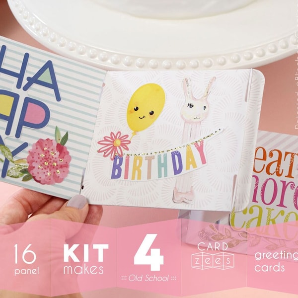 CARDzees Mix & Match Greeting Card Kit: Old School, DIY Birthday Card Kit, Accordion Birthday Card Kit