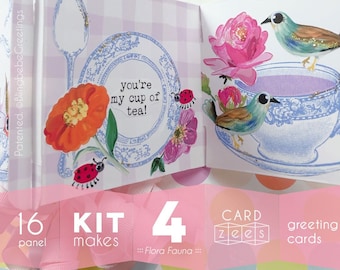 CARDzees Mix & Match Greeting Card Kit: Flora Fauna, DIY Birthday Card Kit, Accordion Birthday Card Kit