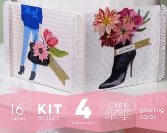 CARDzees Mix & Match Greeting Card Kit: Fashionable, DIY Birthday Card Kit, Accordion Birthday Card Kit