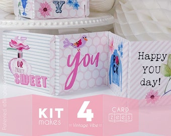 CARDzees Zigzag Greeting Card Kit: Vintage Vibe, DIY Birthday Card Kit, Accordion Birthday Card Kit