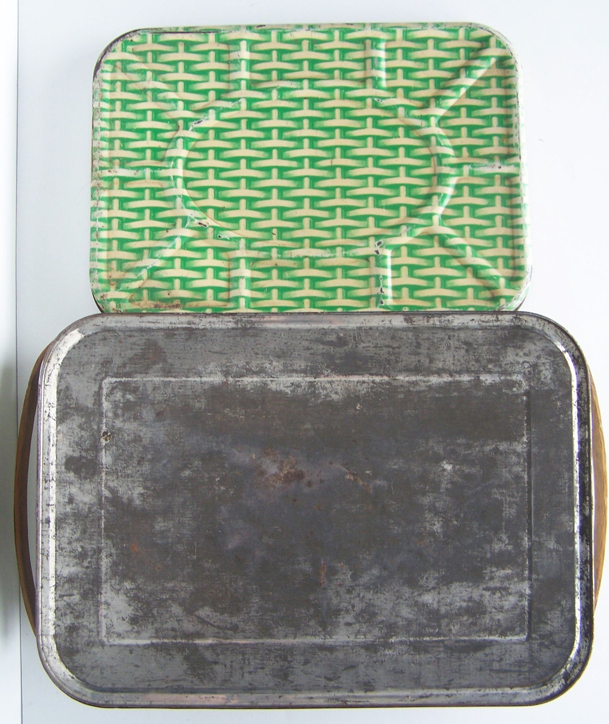 Vintage Metal Green Basket Weave Picnic Basket Retro Storage Etsy