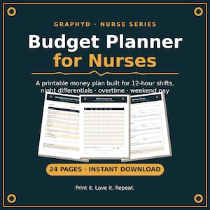 Nurse Biweekly Budget Planner, 12-Hour Shift Tracker, RN Finance Organizer (PDF Download)