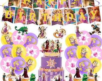 Verhedderte Geburtstags-Party-Dekoration | Prinzessin Party Dekor-Set | Banner, Cake Topper, Luftballons & Hängende Wirbel
