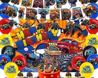 Blaze Geburtstag Party Dekor | Monstertruck Themen-Set | Banner, Luftballons, Cake Topper & Hintergrund