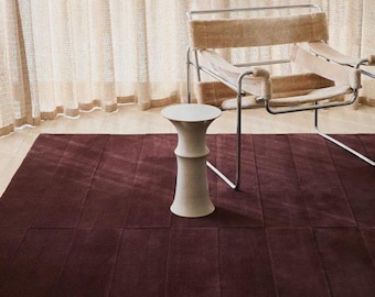 8x10 Burgundy Wool Area Textured Rug 5x8 6x9 Hand Tufted Mid Century Plum Rug for Living Room bedroom nursery room High Low Textured Carpets