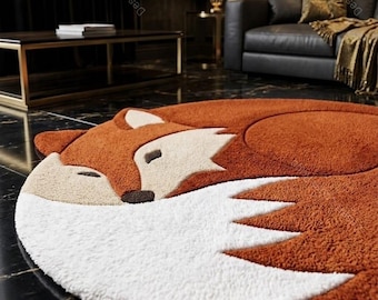 Hand-Tufted Fox Shape Rug – Soft Plush Wool Nursery Carpet – Kids Room Decor