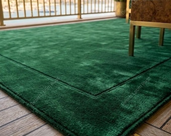 Emerald Green Hand-Tufted Wool Rug | Modern Minimalist Living Room Carpet