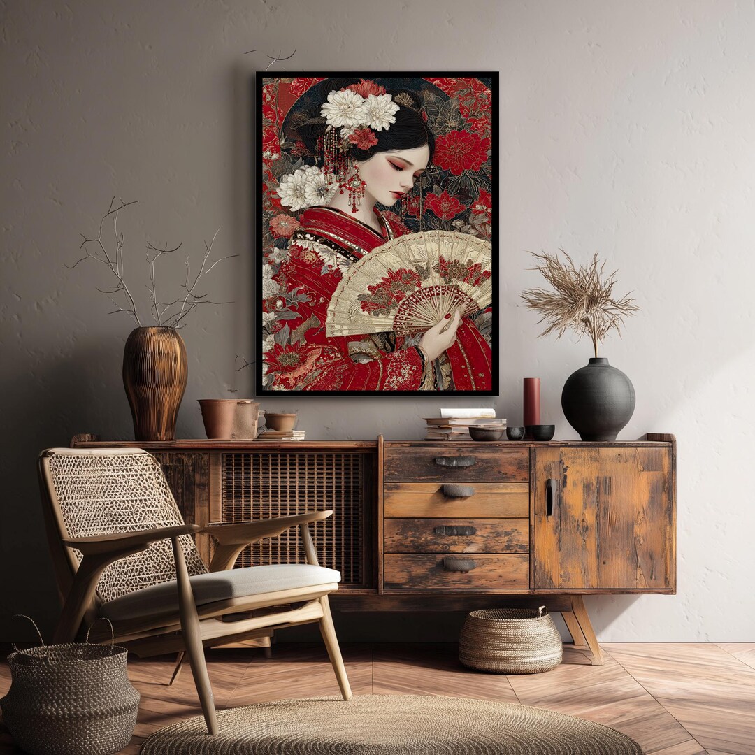 Japanese Geisha Wall Art, Elegant Asian Decor, Luxury Kimono Art Print ...