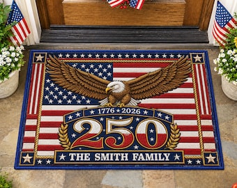Personalisierte Fußmatte zum 250-jährigen Jubiläum der USA, individuelle Adler-Flagge mit Familienname