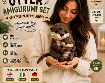 Otter-Häkelanleitung (PDF), Ottermutter und -baby als Amigurumi, niedliches Tierspielzeug