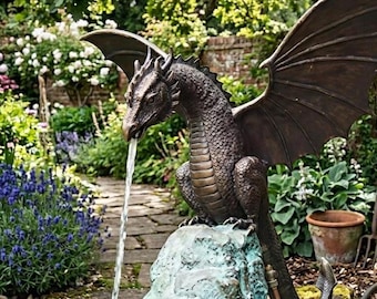 Dragon Garden Fountain Statue, Gothic Outdoor Water Feature, Resin Fantasy Yard Decor for Patio Courtyard Landscaping