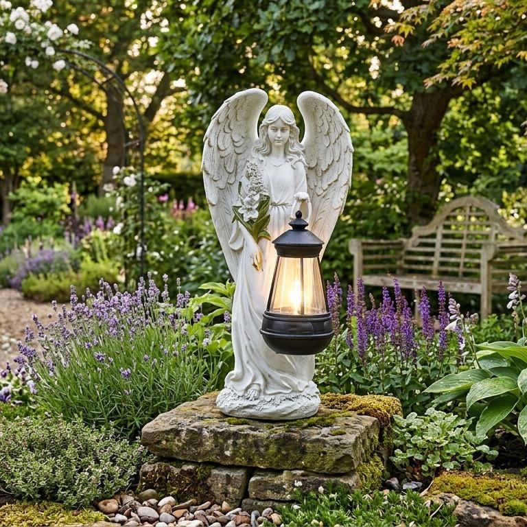Solar Angel Garden Statue With Lantern, White Guardian Angel Outdoor ...