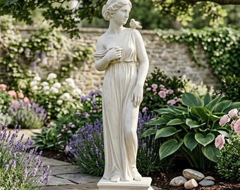 Griechische Göttinnen-Gartenstatue, weiße klassische Frauenskulptur, elegante Außendekoration für Terrasse, Hof und Blumengarten