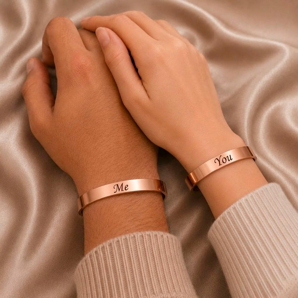 Personalized Couple Copper Bracelets Matching Engraved Cuff Bracelets Custom Name Date Bracelets Anniversary Gift for Him & Her
