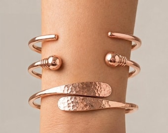 Pure Copper Bracelet, Twisted Minimalist Adjustable Cuff Bangle Handmade Jewelry Gift for Her, Gift for Him, Gift for Wife