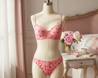 Conjunto de lencería femenina de malla transparente, sujetador push-up con shorts a juego, ropa íntima femenina de encaje.