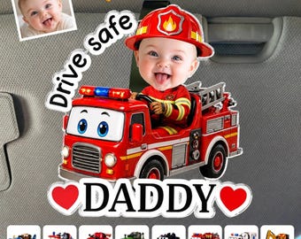 Clip acrílico personalizado para visera de coche con foto para papá o abuelo, regalo personalizado para el Día del Padre con mensaje "Conduce con cuidado", accesorio para coche con foto familiar