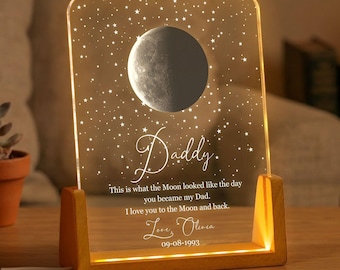 Custom Moon Phase By Date Personalized Night Light, Fathers Day Gift For Dad, Meaningful Keepsake From Special Date