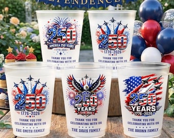Custom Party Cups, America 250th Anniversary Cups, Personalized Patriotic Party Favors, Born For Freedom Built To Last, USA Celebration Gift