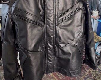 Men Biker Leather jacket Black Motorcycle jacket Genuine Cowhide Moto Rider Style