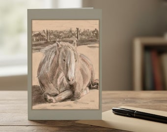 Fine Art Greetings Card, Palomino Pony Charcoal Drawing, for Horse Lovers on any Occasion