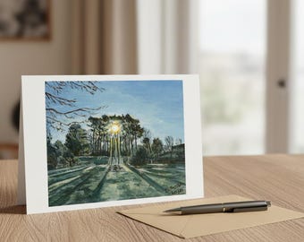 Fine Art Greetings Card Winter Sun Through Trees, a Peaceful Landscape