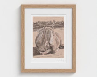 Palomino Pony Framed Art Print, Charcoal Drawing, 11" x 14", Gift for Horse Lovers