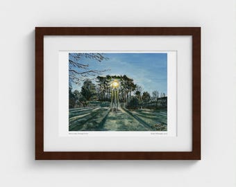 Winter Sun Through Trees Classic Landscape Framed Art Print, 14" x 11"
