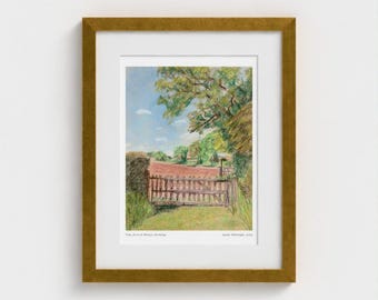 English Landscape Framed Art Print, Pastel Drawing, 11" x 14", Summery Gift