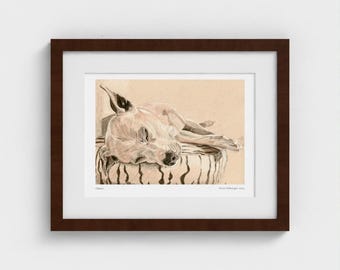 Staffordshire Bull Terrier Framed Art Print, Charcoal Drawing, Gift for Dog Lovers, 14" x 11"