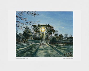 Winter Sun Through Trees Calm and Uplifting Landscape Art Print, A4