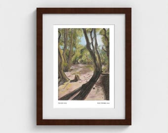 Summer Woodland Framed Art Print, Pastel Drawing, 11" x 14", Summery Gift