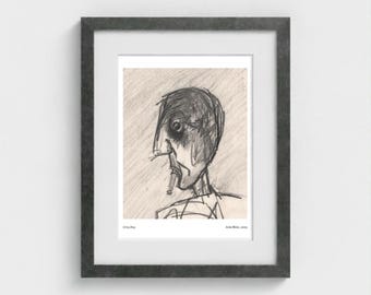 Grey Day Framed Art Print, Pencil Drawing, 11" x 14", Modern Art Gift