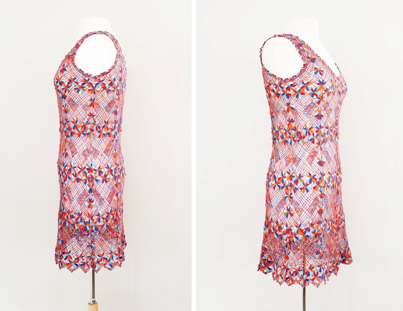 Beach Dress Cover Up Size Small Vintage 1970/'s Crochet Knit Macrame Dress Boho Body Con Dress