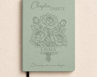 Personalised Birth Flower Journal | Custom Name Notebook | 18th 21st 30th 40th Birthday Gift | A5 PU Leather Diary | Personalised Gift UK