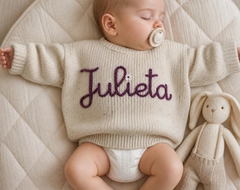 Custom Name Baby Knit Sweater | Personalized Toddler Jumper, Birthday Outfit, Family Photoshoot