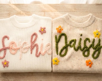 Personalized Hand Embroidered Baby Sweater | Custom Name Knit Jumper, Infant Outfit, Newborn Gift for Baby Girls & Boys