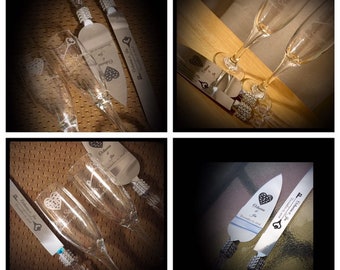 wedding flutes and cake