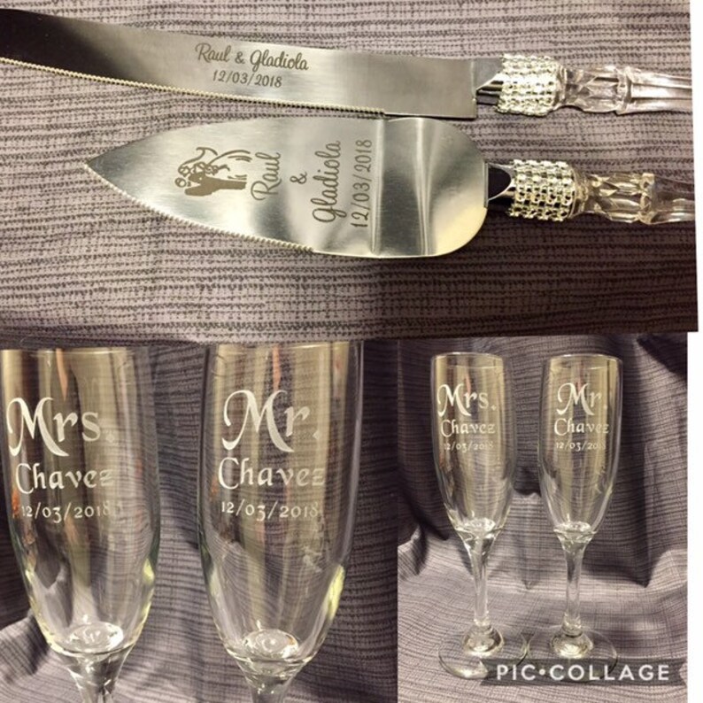 Personalized Wedding Party Cake Knife Server Set Faux Crystal Etsy