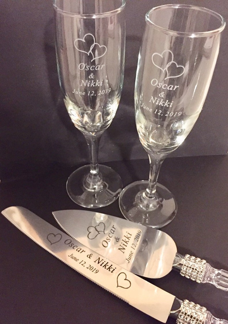 Personalized Wedding Party Cake Knife Server Set Faux Crystal Etsy