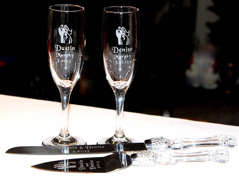 Personalized Wedding Party Cake Knife Server Set Faux Crystal Etsy