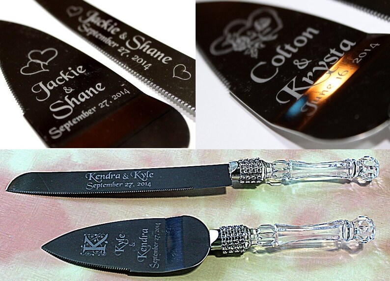Personalized Wedding Party Cake Knife Server Set Faux Crystal Etsy