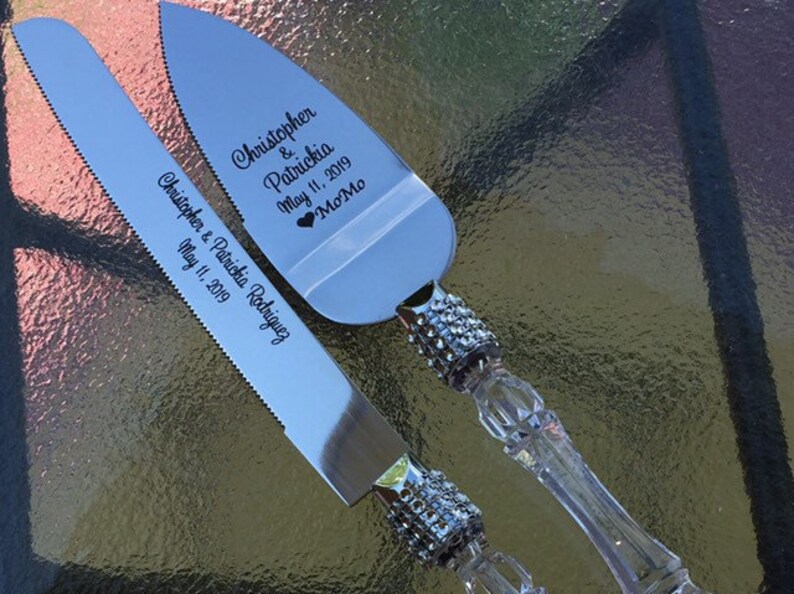Personalized Wedding Party Cake Knife Server Set Faux Crystal Etsy