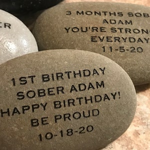 Engraved Natural Pet Memorial Rock Stone Black Lettering for Flower Garden Marker Desk Etched 3 to 3.5 Inch image 6