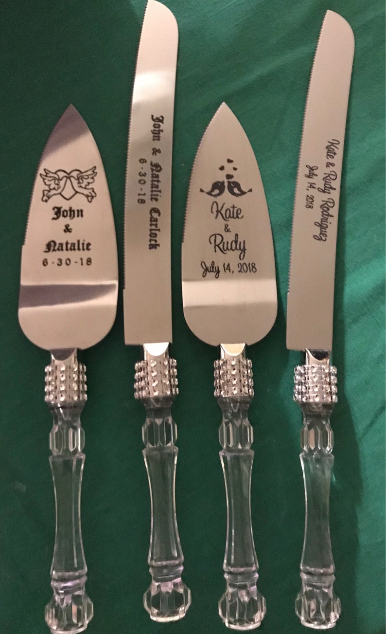 Personalized Wedding Party Cake Knife Server Set Faux Crystal Etsy