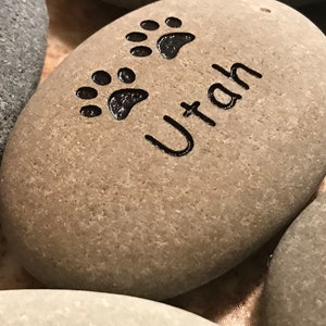 Engraved Natural Pet Memorial Rock Stone Black Lettering for Flower Garden Marker Desk Etched 3 to 3.5 Inch image 1