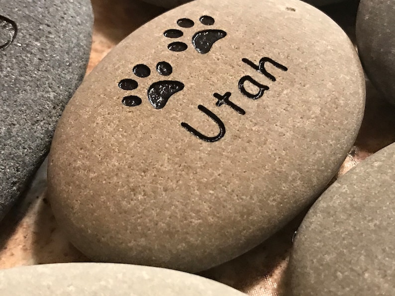 Engraved Natural Pet Memorial Rock Stone Black Lettering for Flower Garden Marker Desk Etched 3 to 3.5 Inch image 1