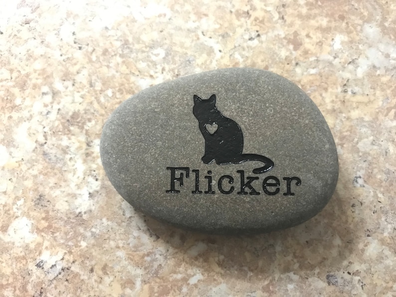 Engraved Natural Pet Memorial Rock Stone Black Lettering for Flower Garden Marker Desk Etched 3 to 3.5 Inch image 3