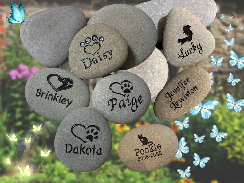 Pet memorial stone 2 3 inch river rock pet grave marker custom engraved and personalized pet stone image 2